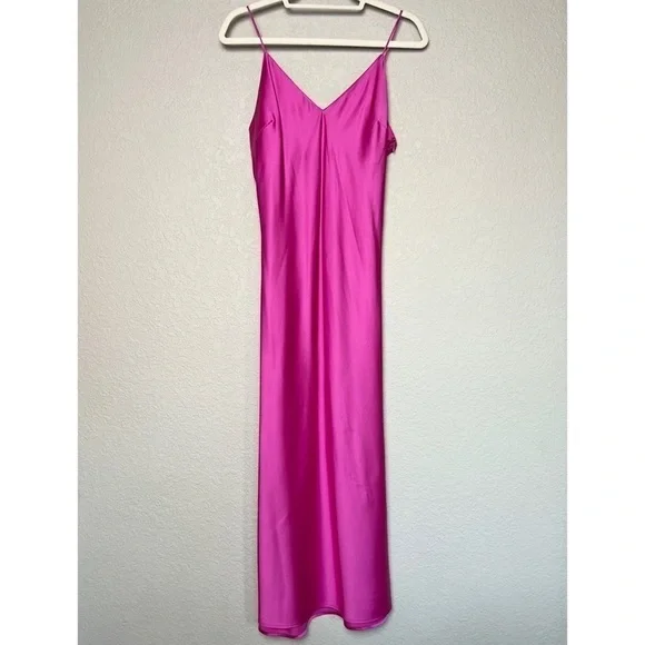 O.P.T. 90s Y2K Barbie Hot Pink‎ Satin V-Neck Sleeveless Midi Slip Dress Size M - Picture 6 of 13